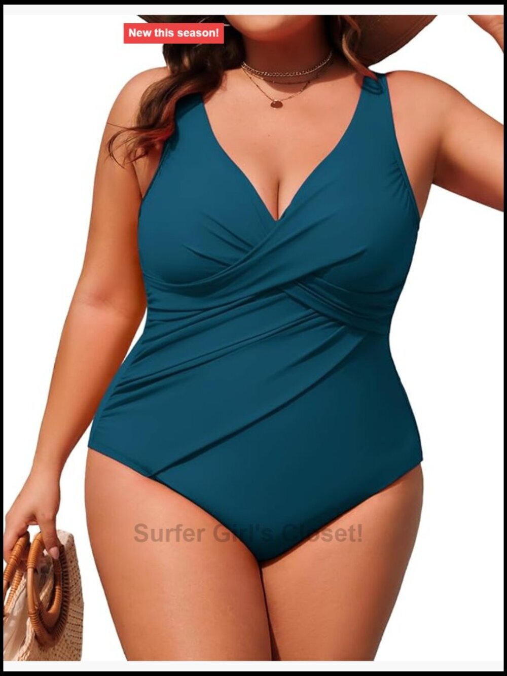 Plus Size One Piece Swimsuit Tummy Control Full Coverage V-Neck Swimwear